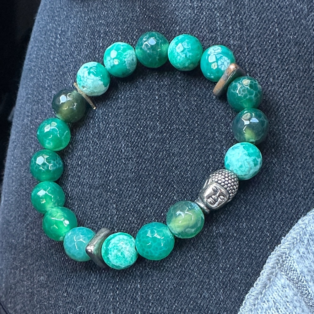 Green Beaded Bracelet with Buddha Charm